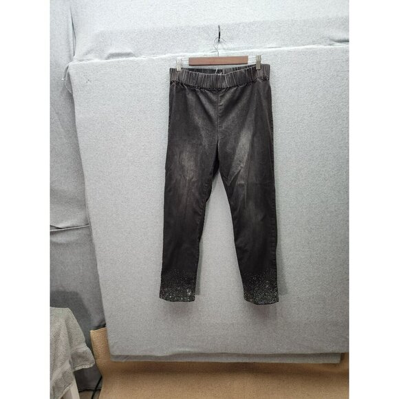 Soft Surroundings Womens Dark Gray Denim Pull-On Pants With Rhinestone Embellish - Picture 1 of 4